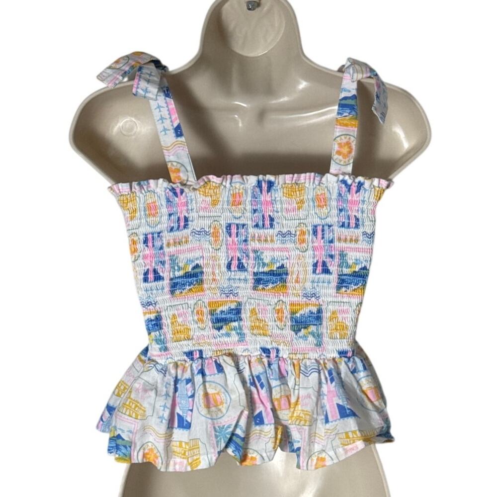 Haute Hippie Womens Smocked Top and Ruffle Skirt Vacation Tropical‎ Set Size L - Picture 6 of 9